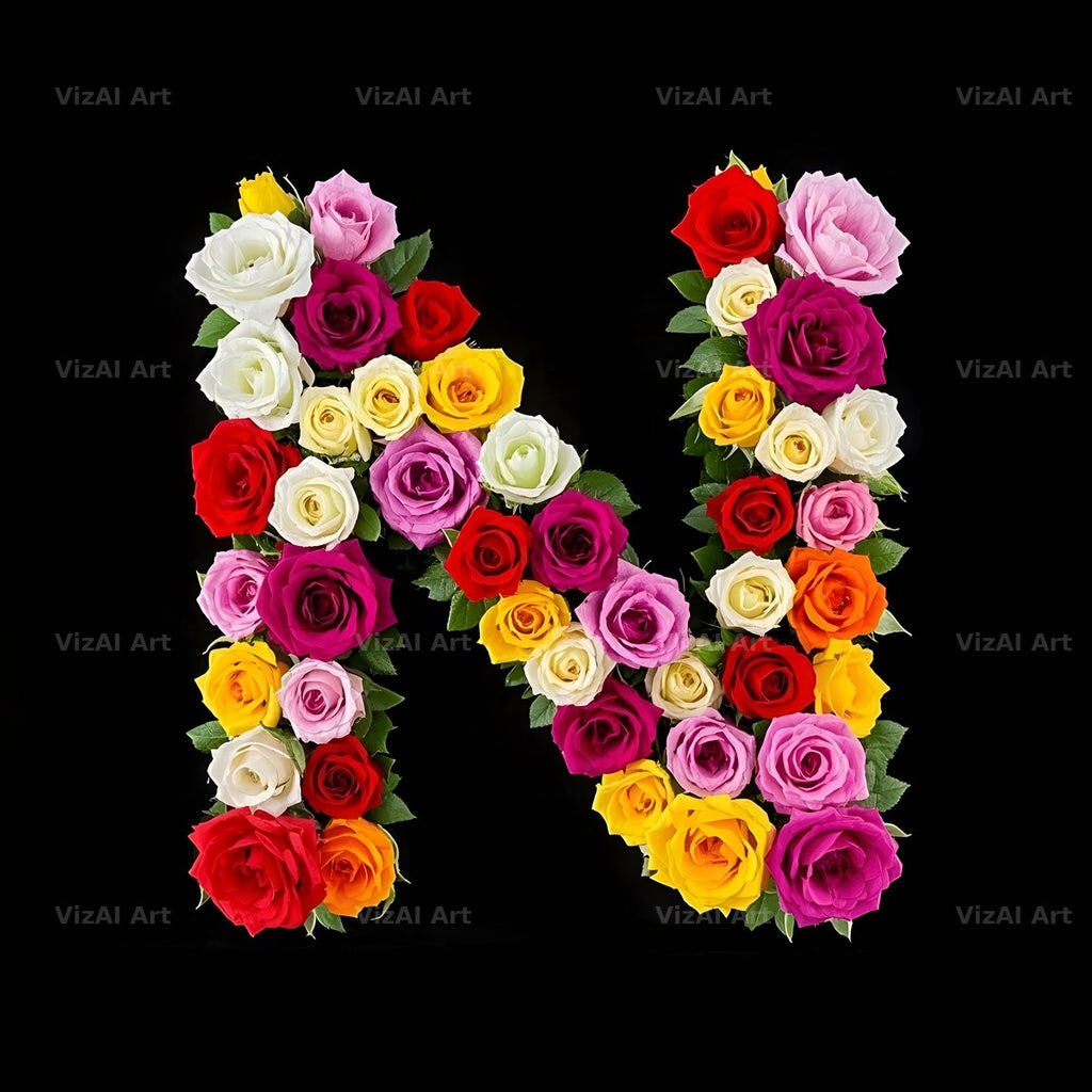 Rose Bouquet Noir alphabet letter N