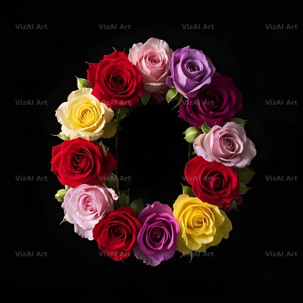 Rose Bouquet Noir alphabet letter O