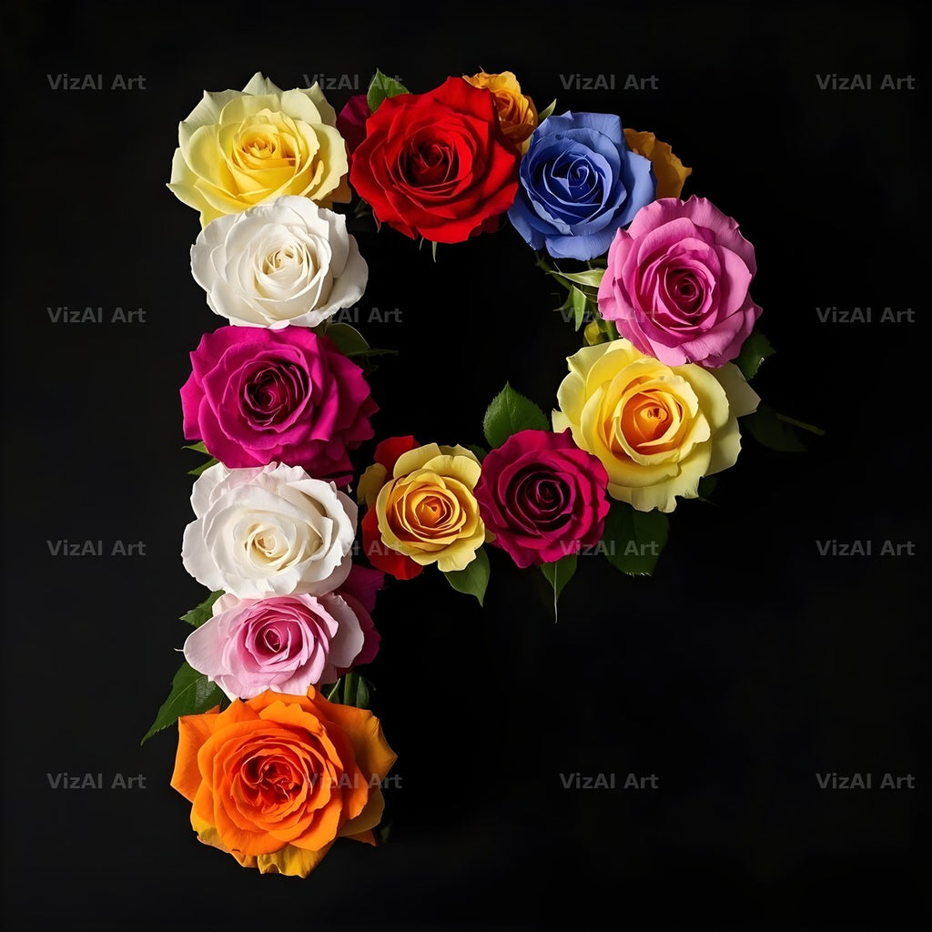 Rose Bouquet Noir alphabet letter P