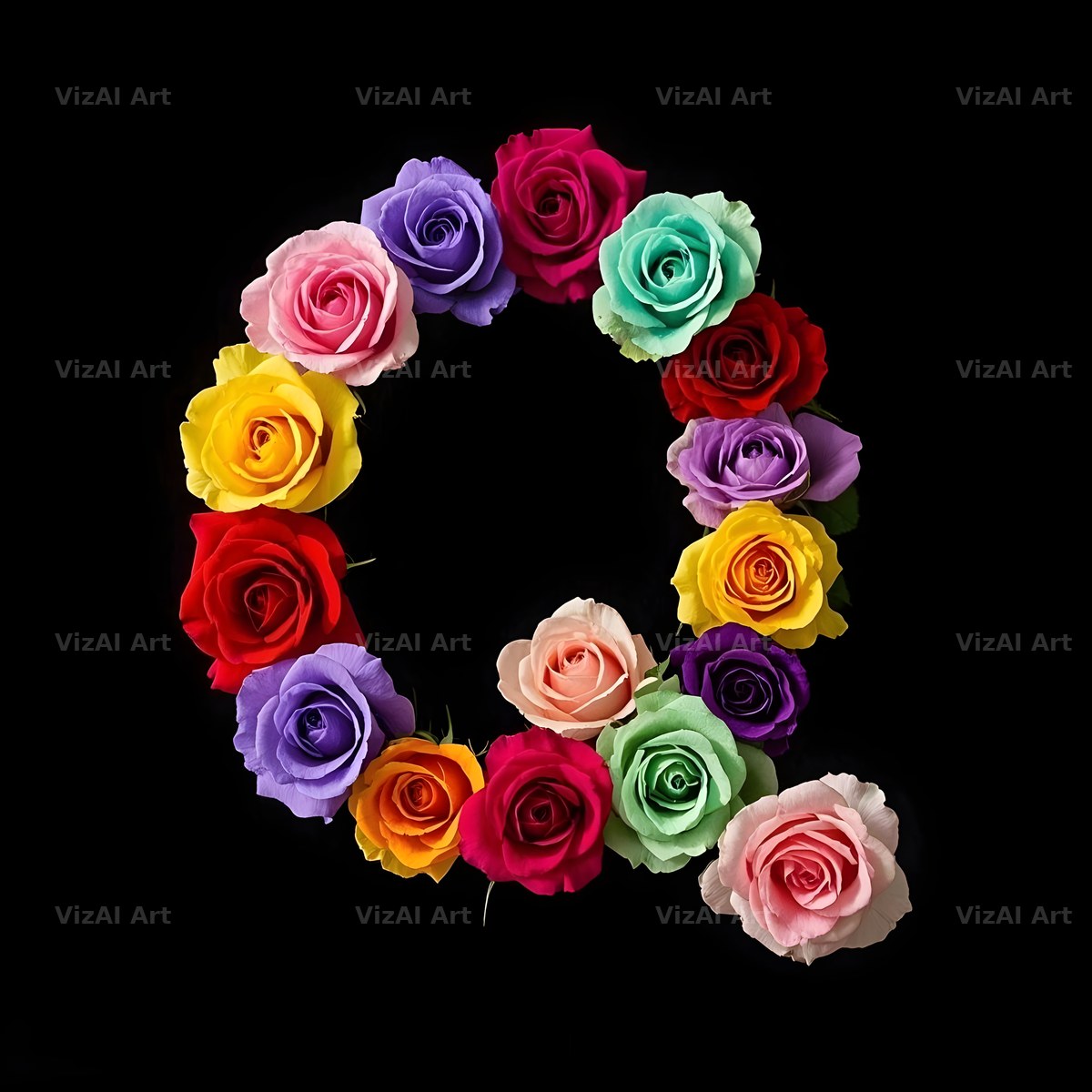 Rose Bouquet Noir alphabet letter Q