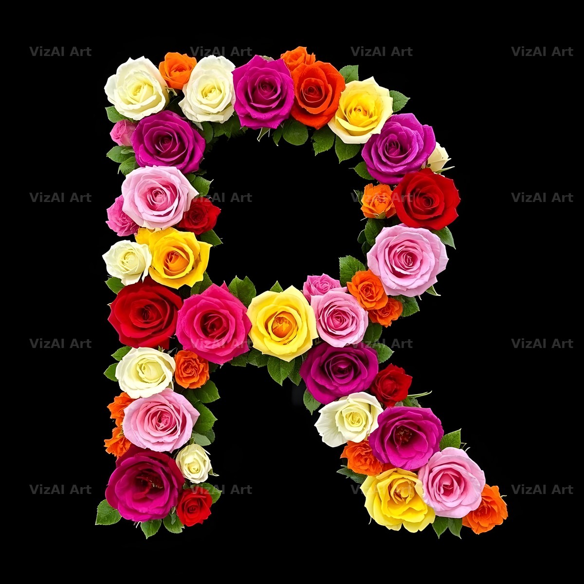 Rose Bouquet Noir alphabet letter R