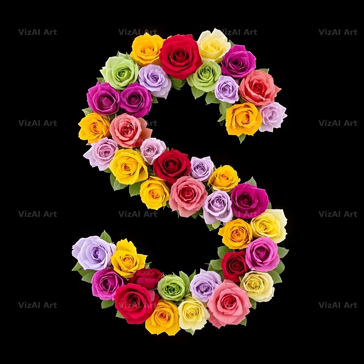 Rose Bouquet Noir alphabet letter S