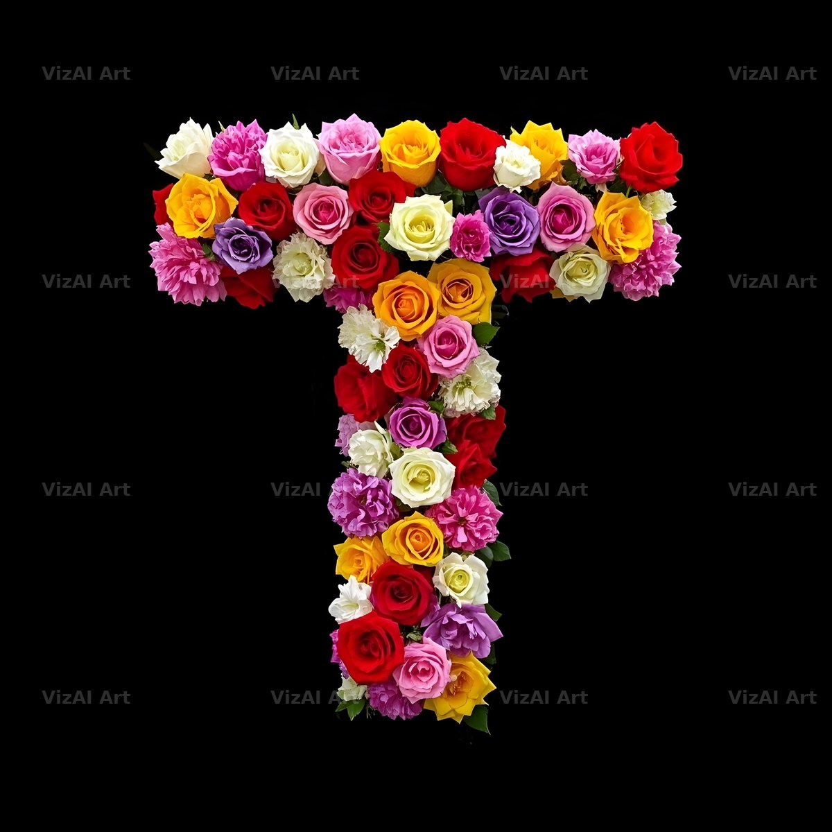 Rose Bouquet Noir alphabet letter T