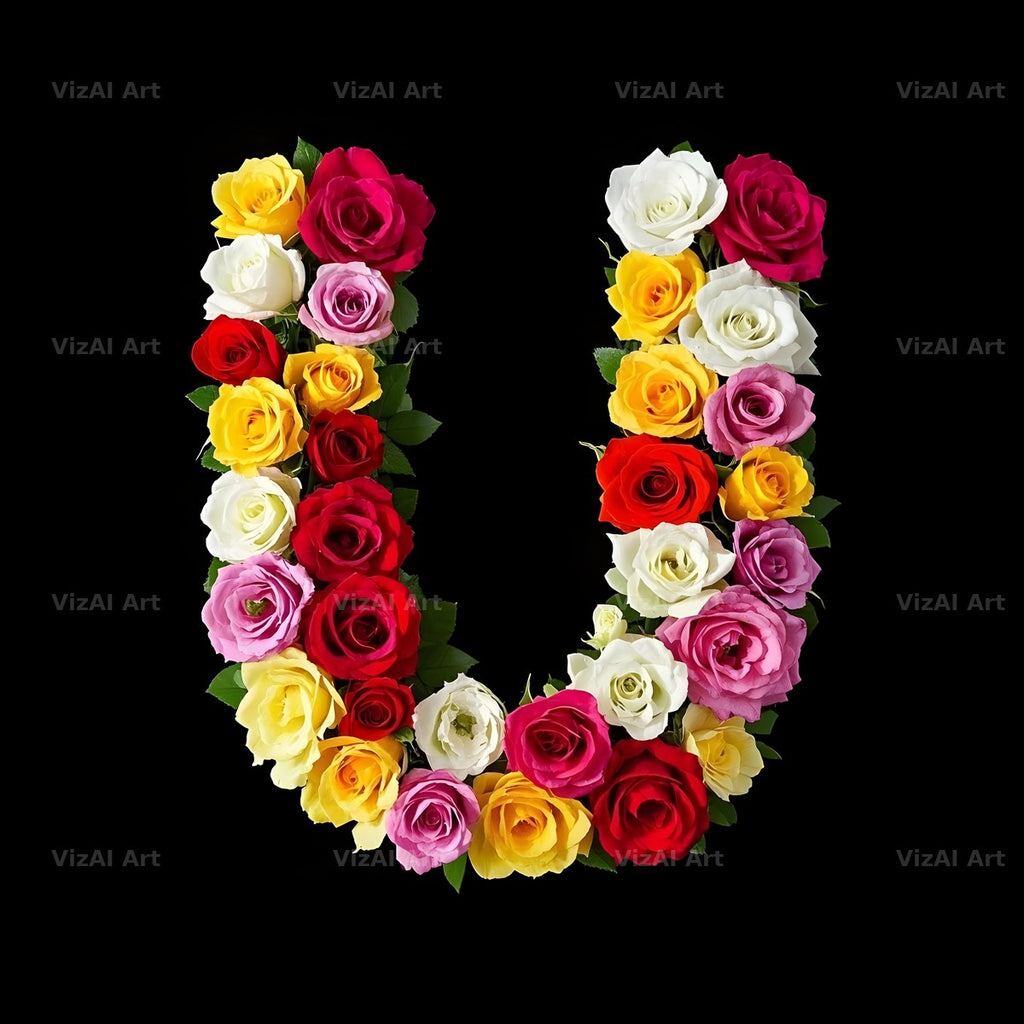 Rose Bouquet Noir alphabet letter U