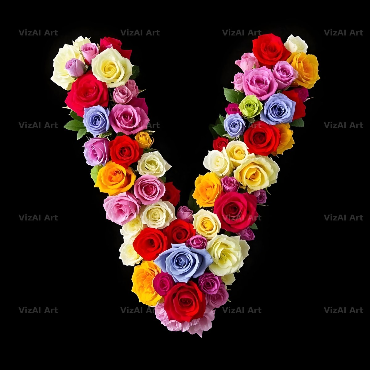 Rose Bouquet Noir alphabet letter V