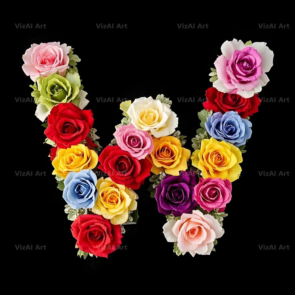 Rose Bouquet Noir alphabet letter W