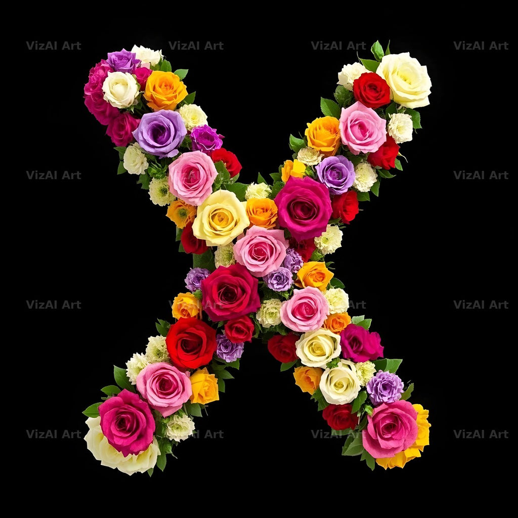 Rose Bouquet Noir alphabet letter X