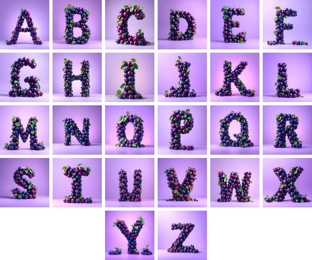 Ripe Plum alphabet — all 26 letters