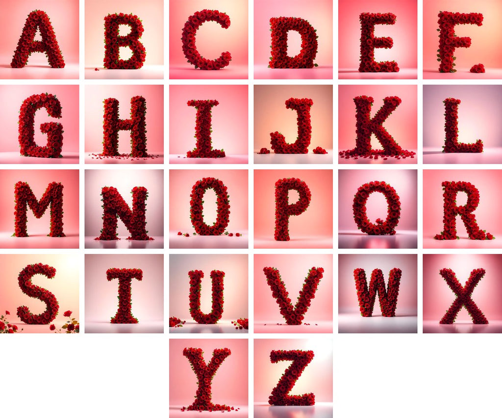 Red Rose Velvet alphabet — all 26 letters