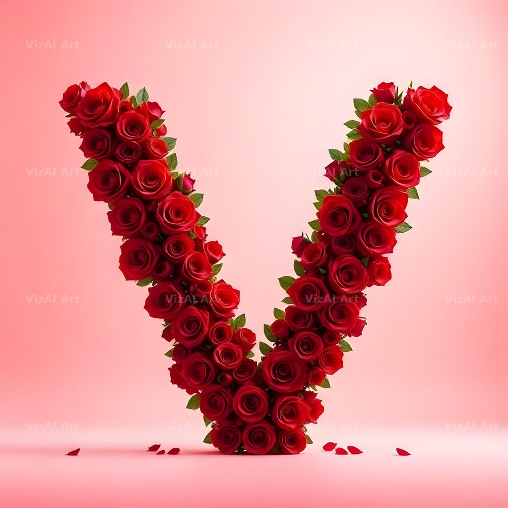 Red Rose Velvet alphabet letter V