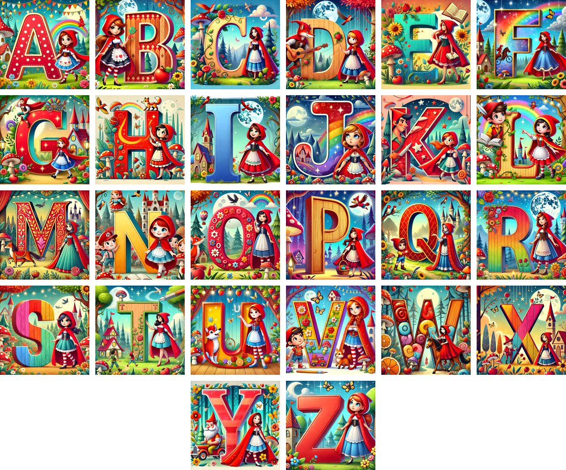 Red Riding Hood Storybook alphabet — all 26 letters