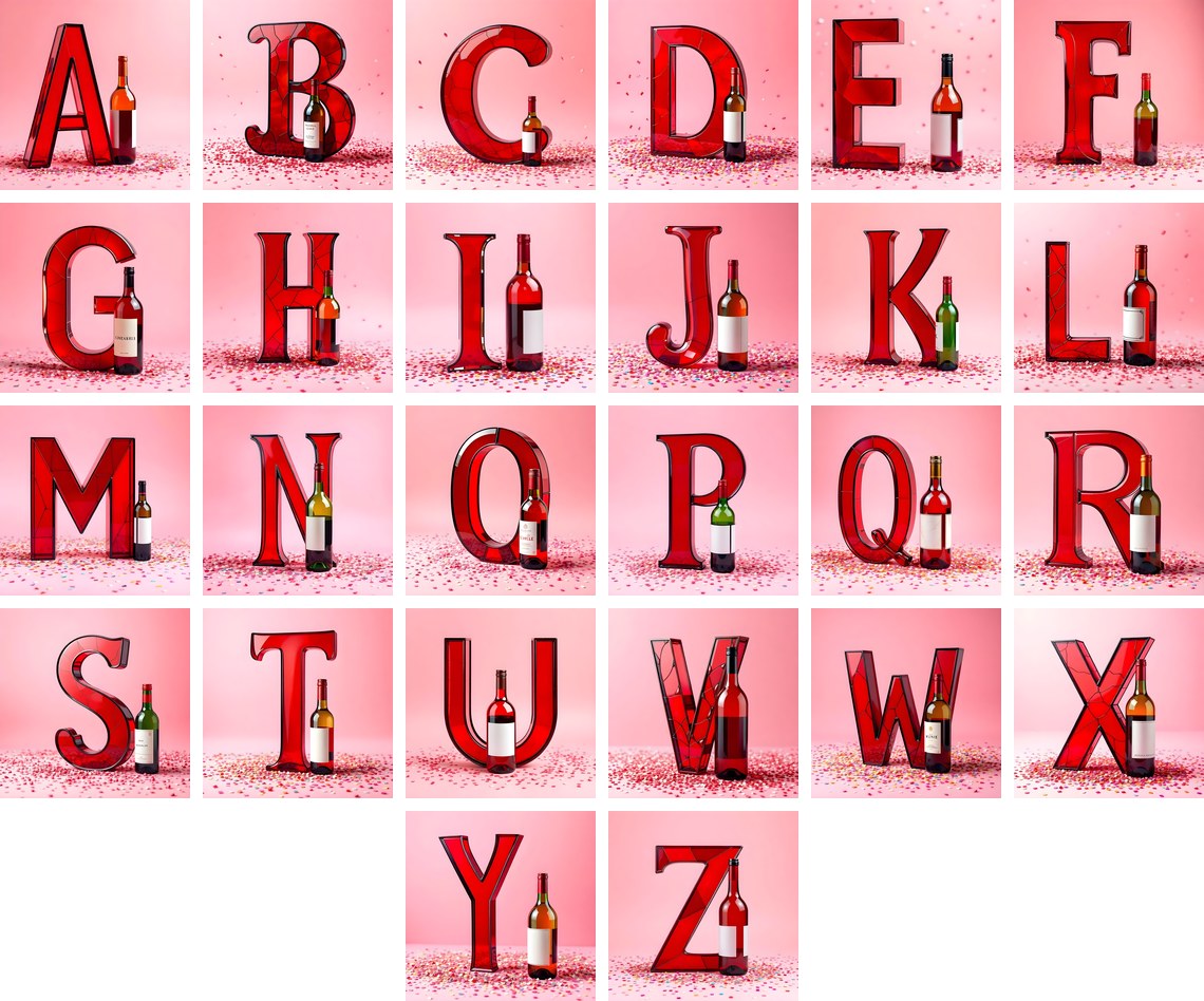 Red Wine Cellar alphabet — all 26 letters