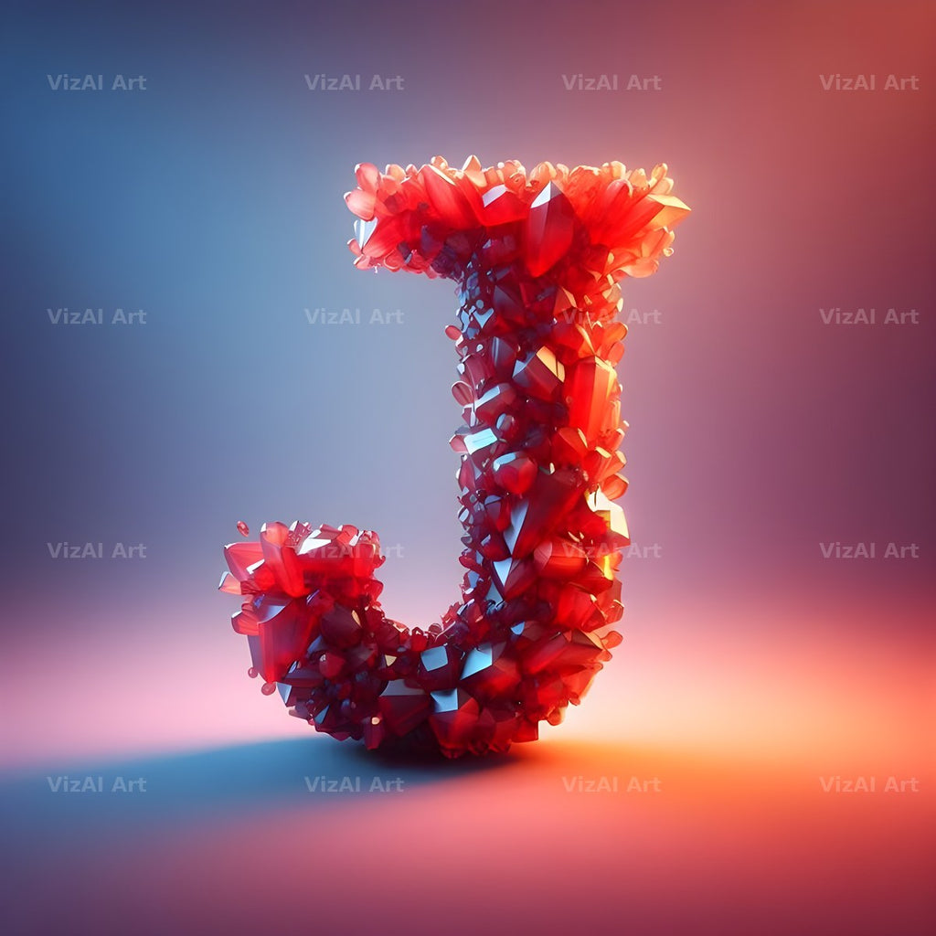Ruby Red Crystal alphabet letter J