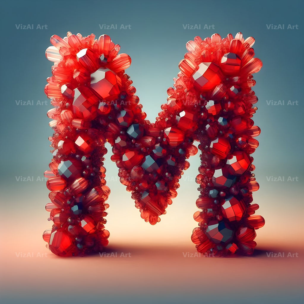 Ruby Red Crystal alphabet letter M