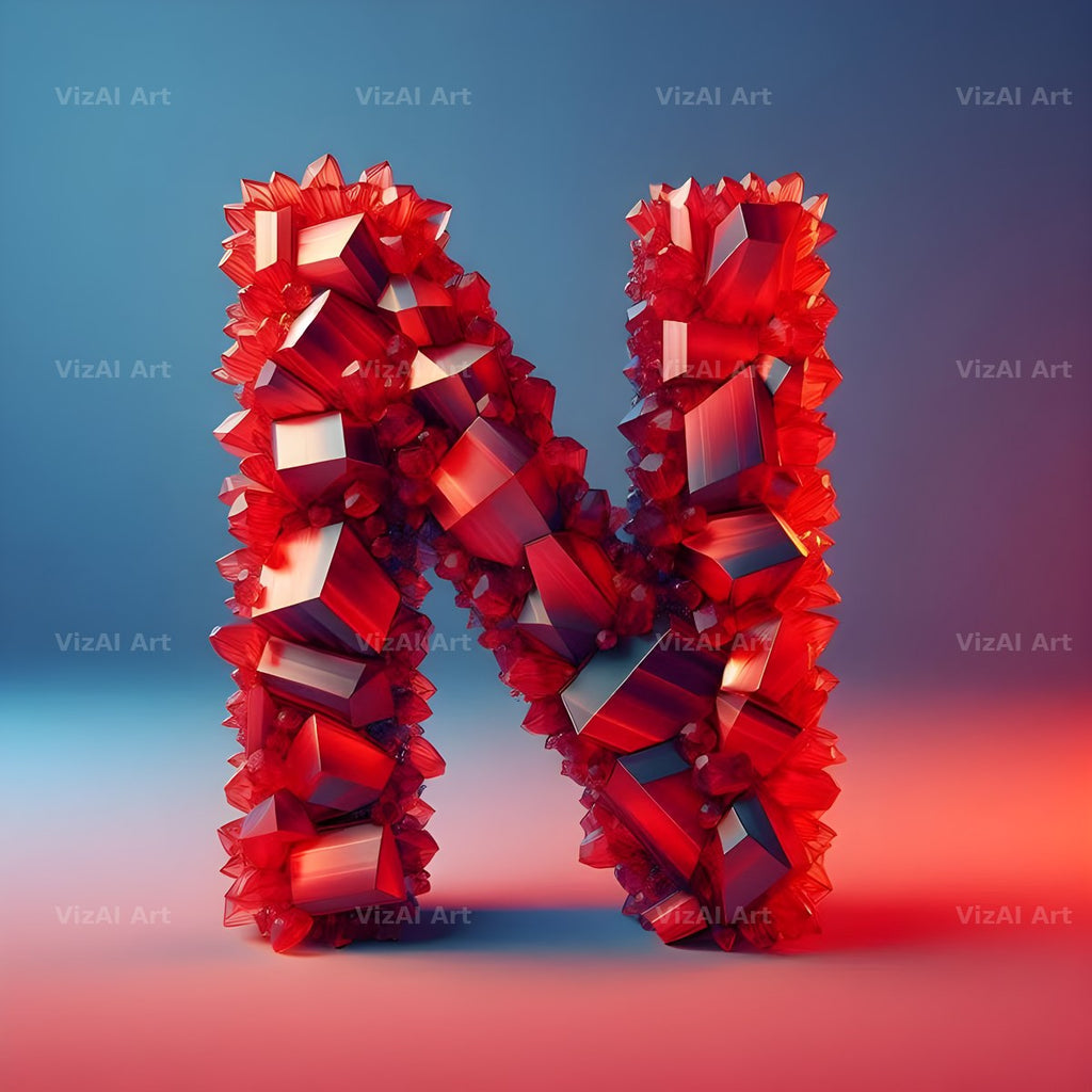 Ruby Red Crystal alphabet letter N