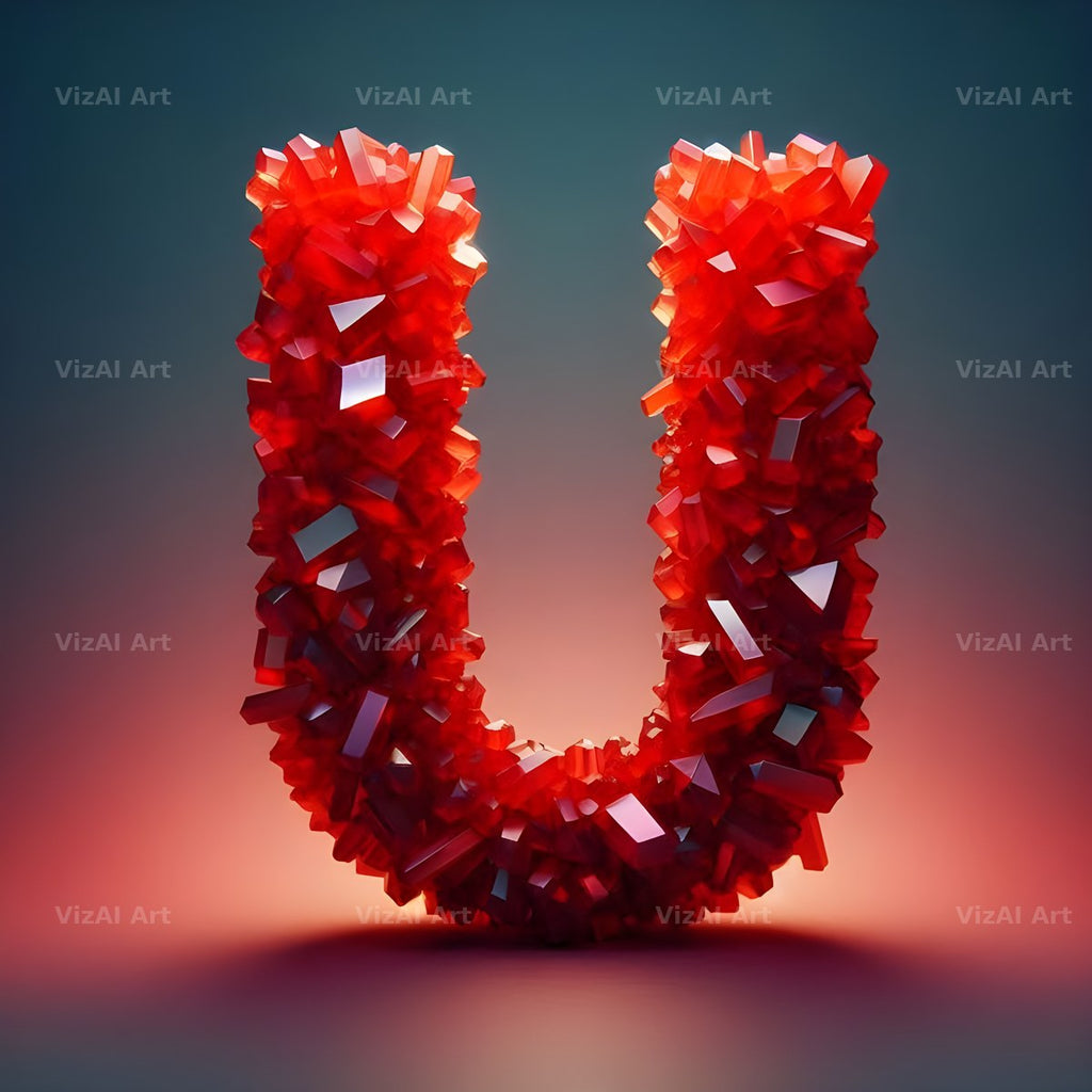 Ruby Red Crystal alphabet letter U