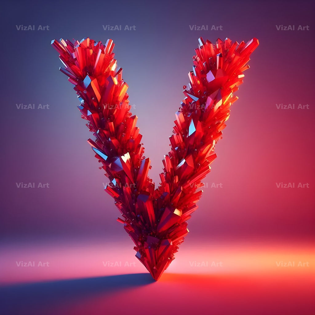 Ruby Red Crystal alphabet letter V