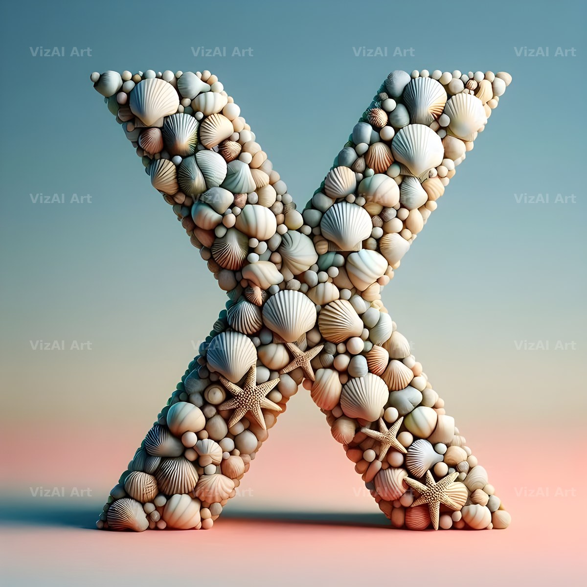 Seashell Beach Drift alphabet letter X