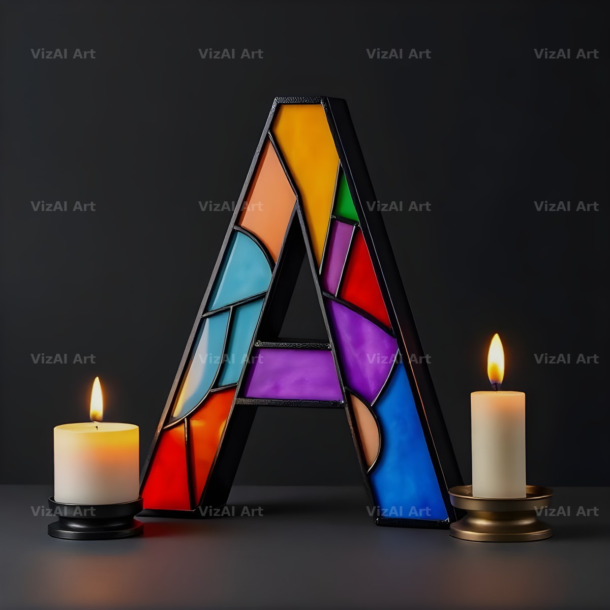 Stained Glass Candle alphabet letter A