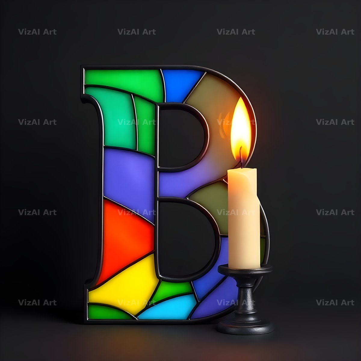 Stained Glass Candle alphabet letter B
