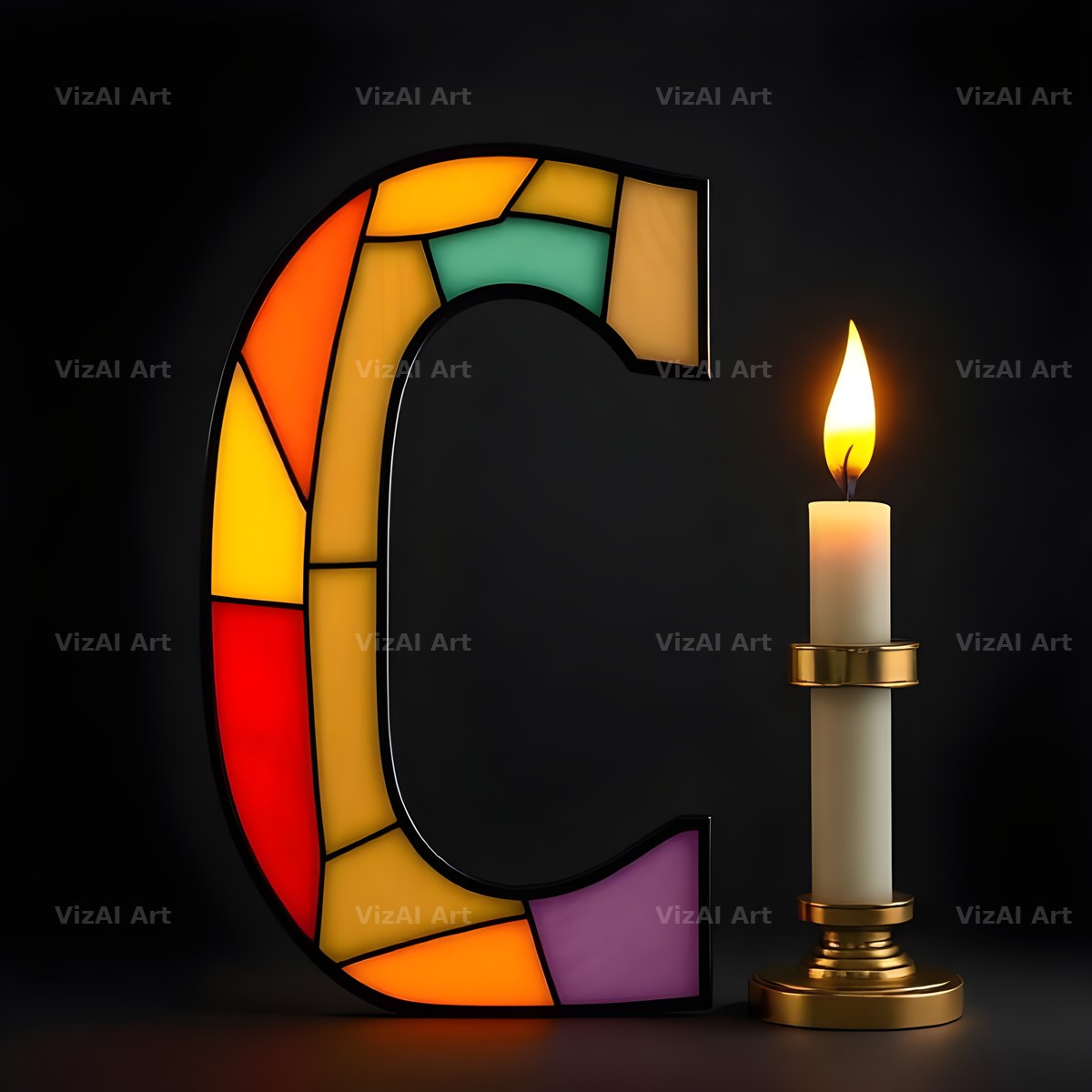 Stained Glass Candle alphabet letter C
