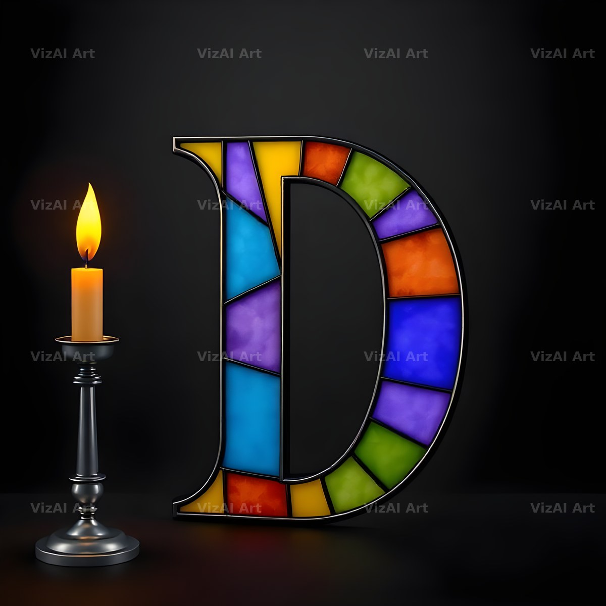 Stained Glass Candle alphabet letter D