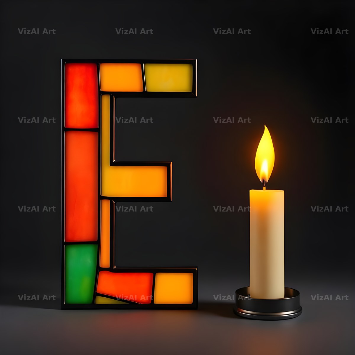 Stained Glass Candle alphabet letter E