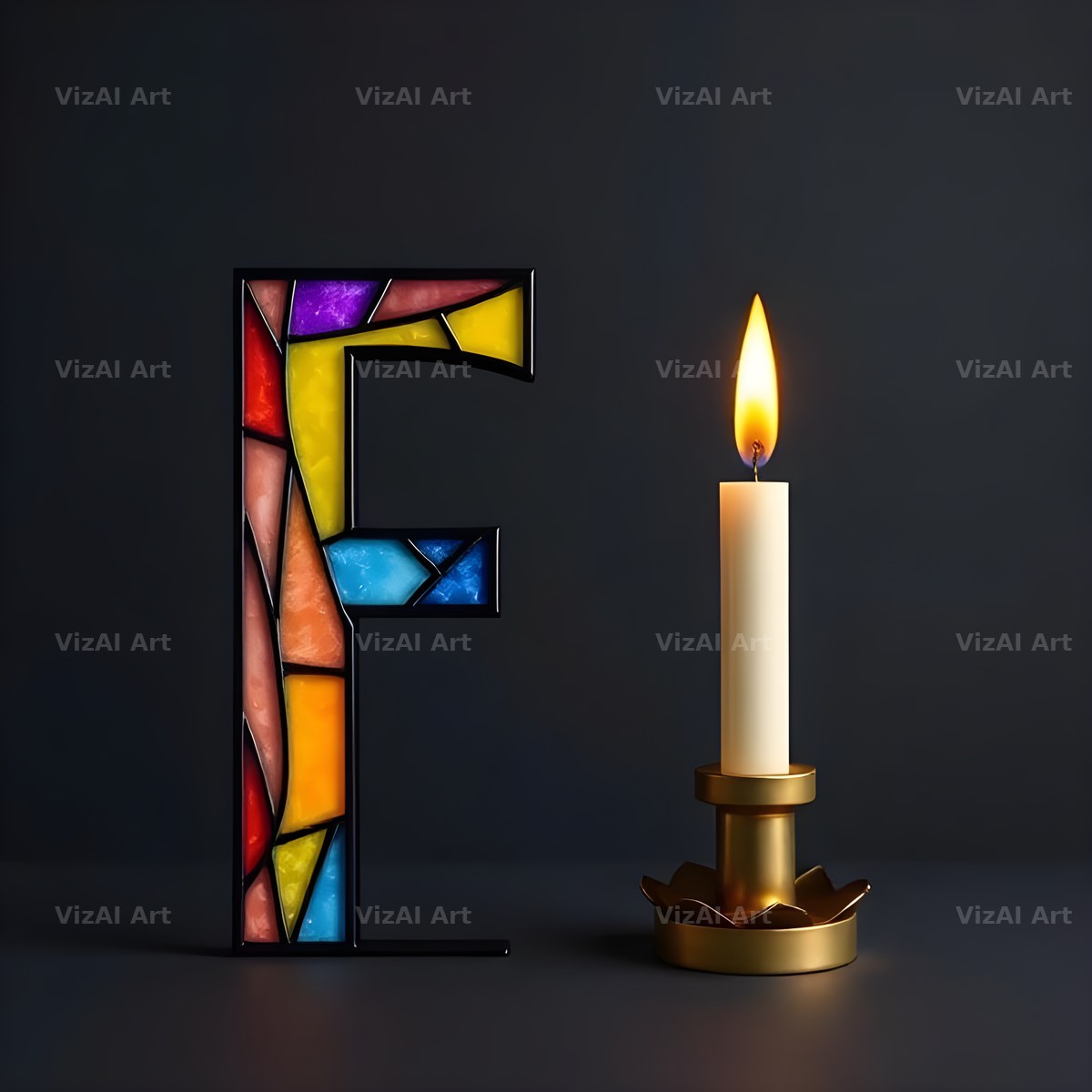 Stained Glass Candle alphabet letter F