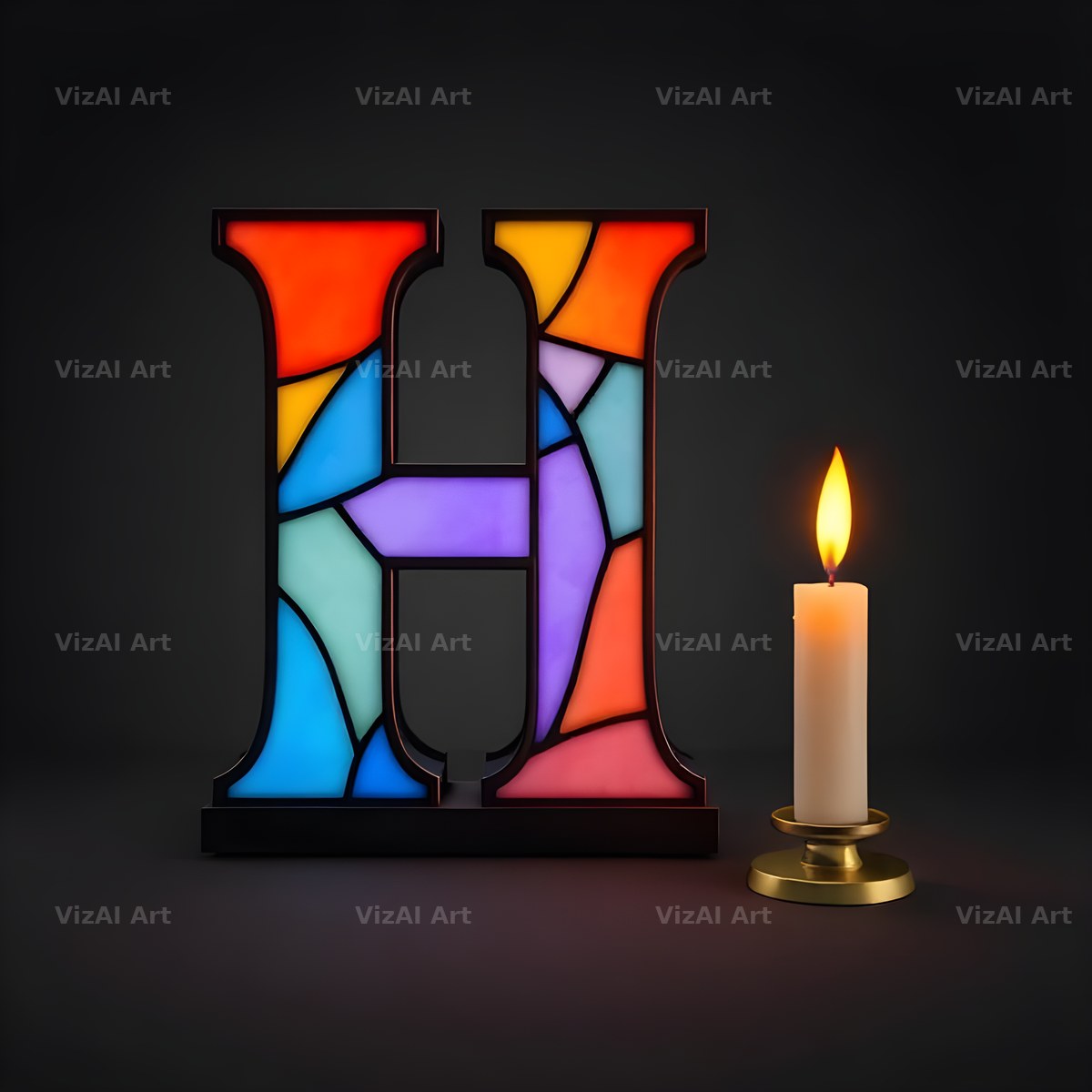 Stained Glass Candle alphabet letter H