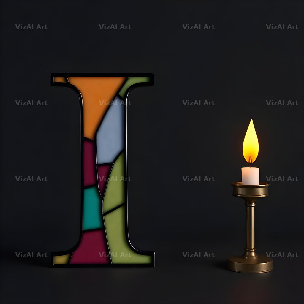 Stained Glass Candle alphabet letter I