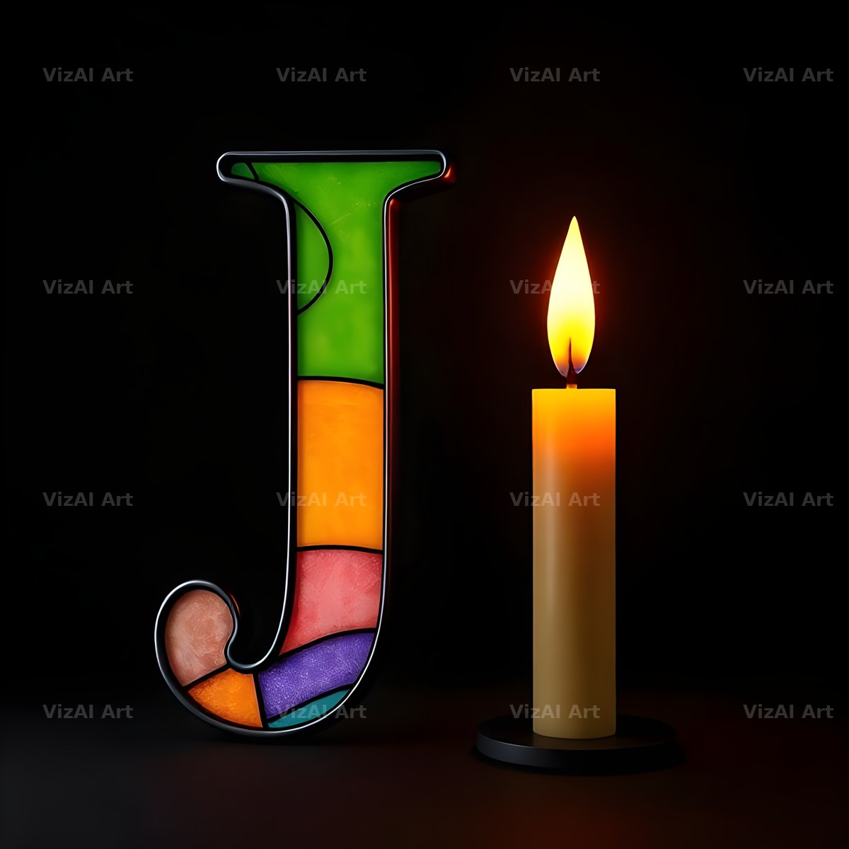 Stained Glass Candle alphabet letter J