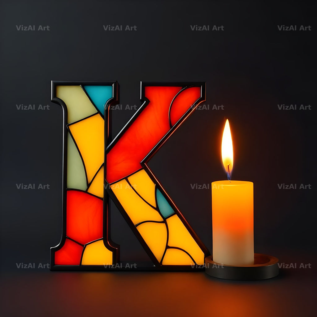 Stained Glass Candle alphabet letter K