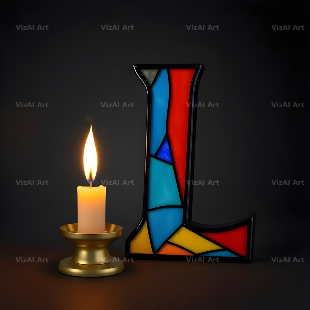 Stained Glass Candle alphabet letter L