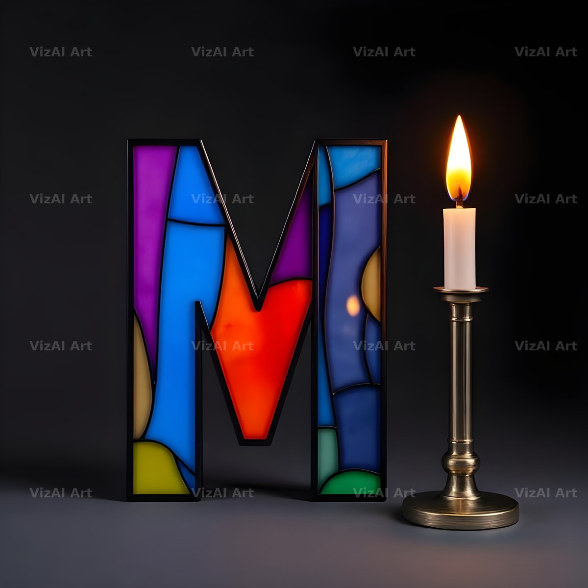 Stained Glass Candle alphabet letter M