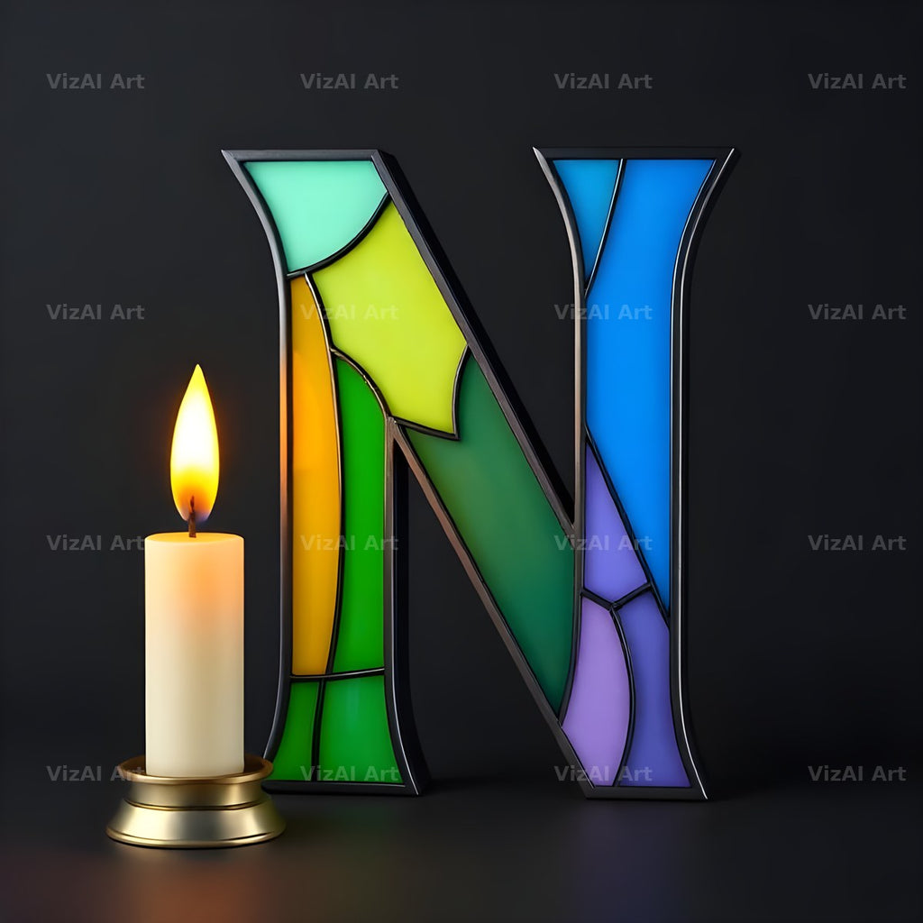 Stained Glass Candle alphabet letter N