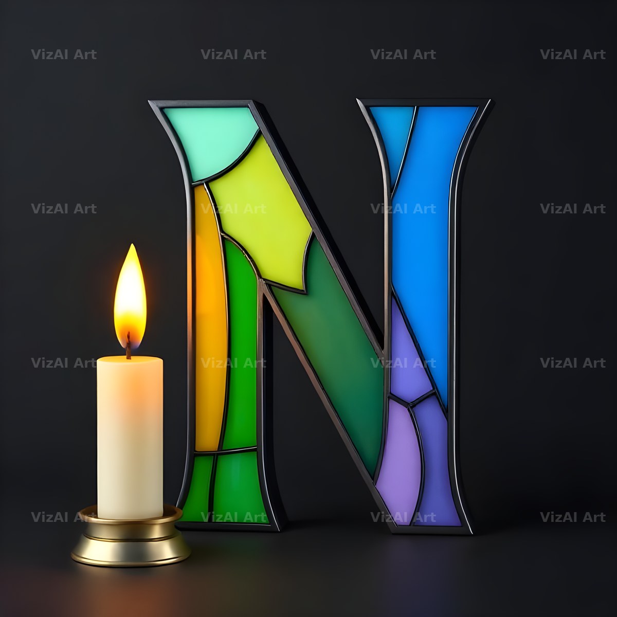 Stained Glass Candle alphabet letter N