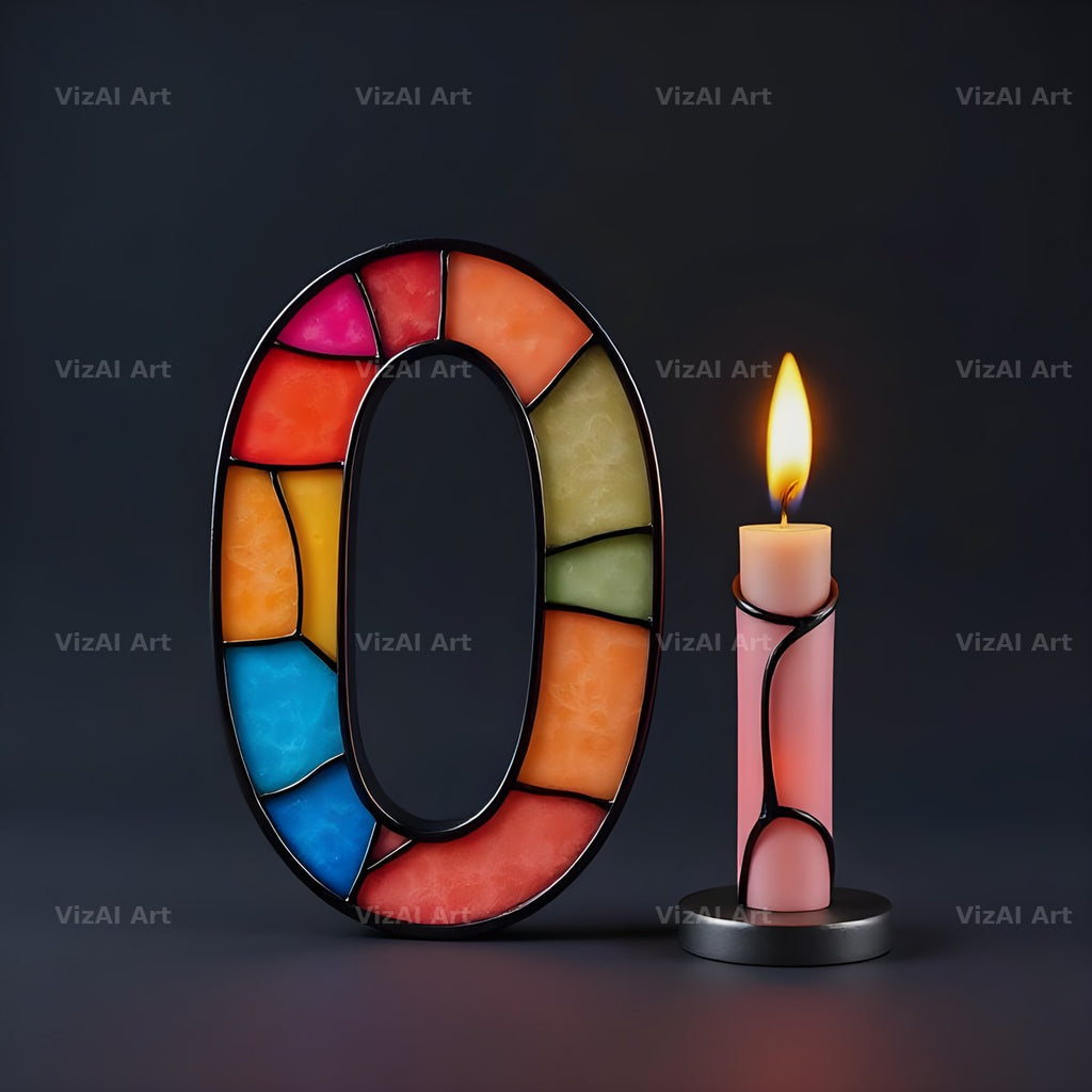 Stained Glass Candle alphabet letter O