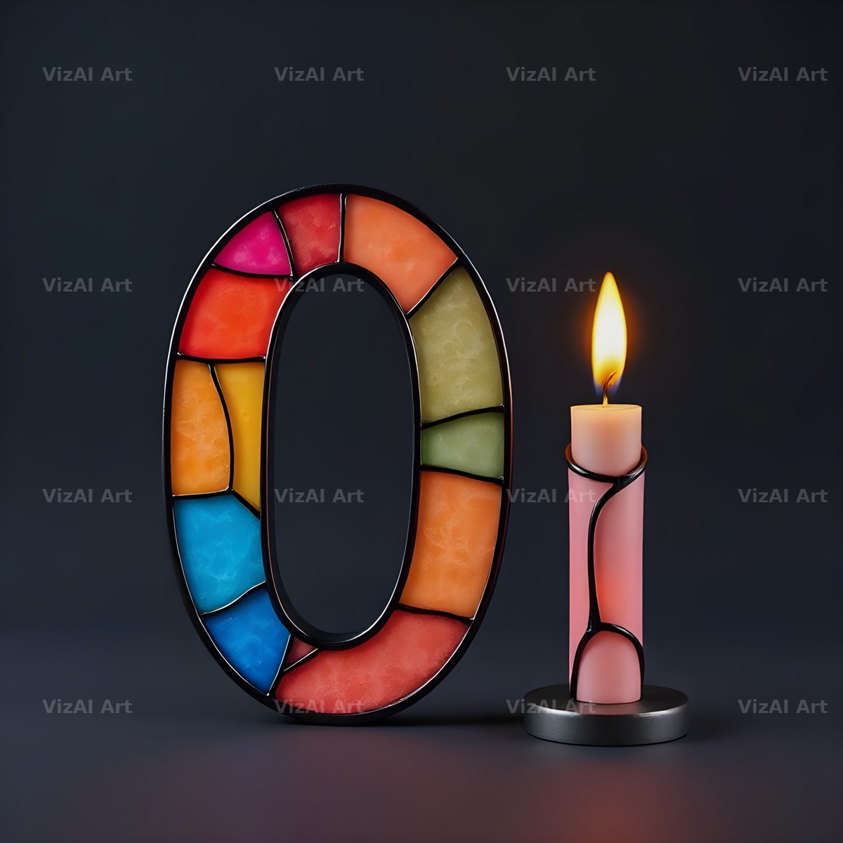 Stained Glass Candle alphabet letter O