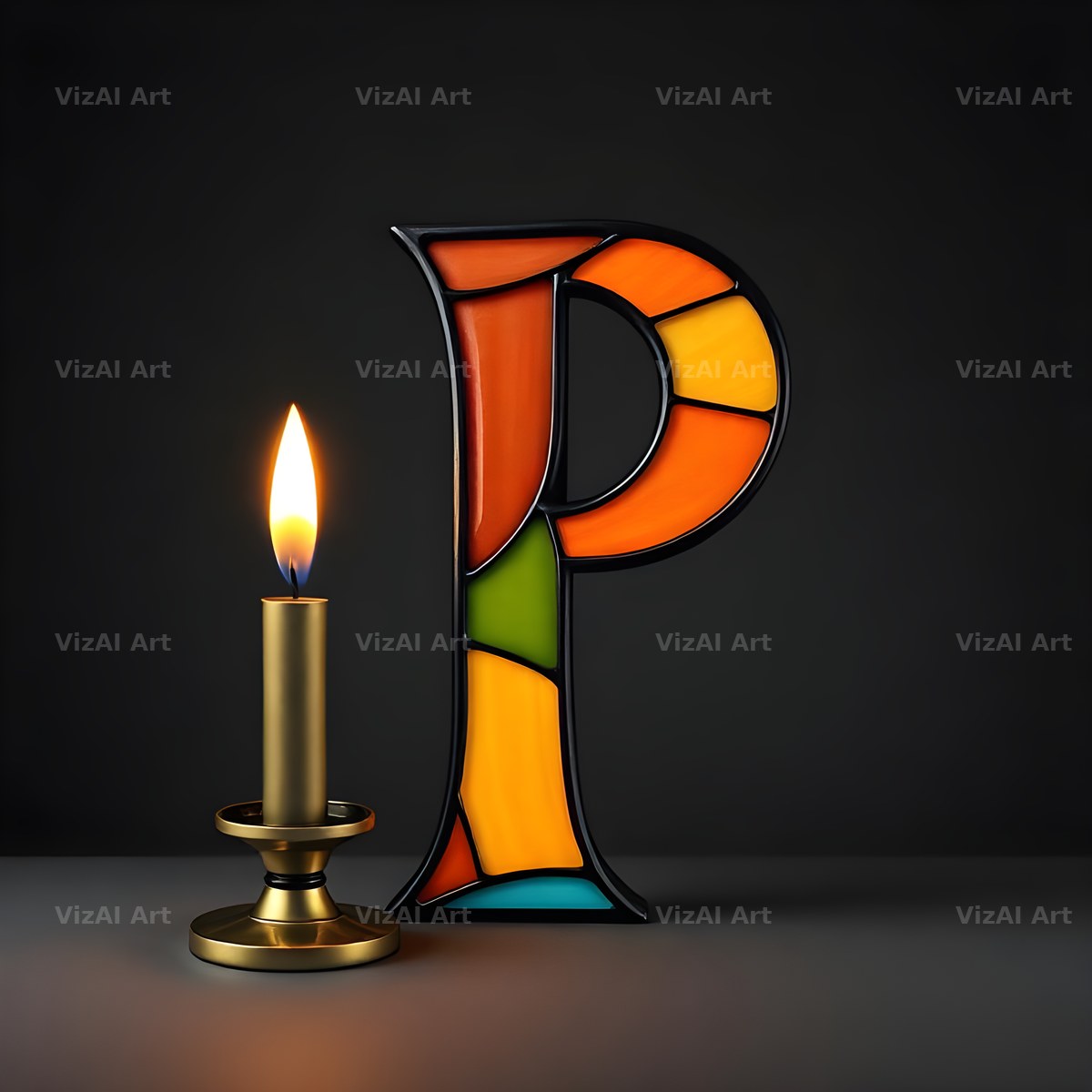 Stained Glass Candle alphabet letter P