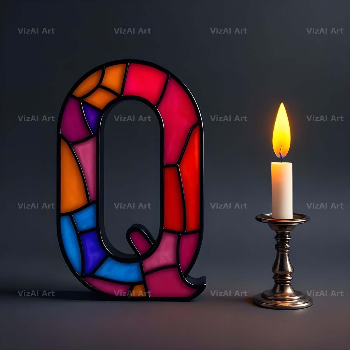 Stained Glass Candle alphabet letter Q