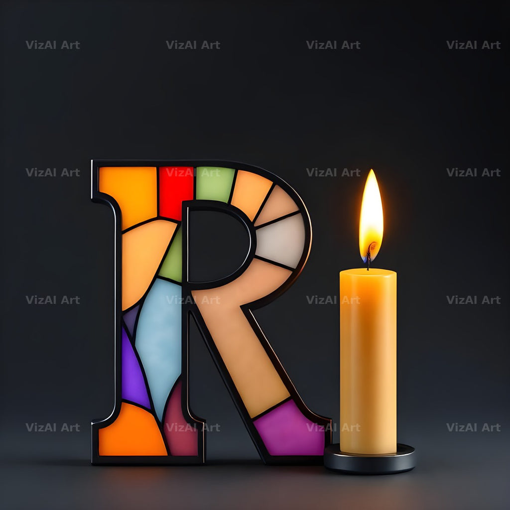 Stained Glass Candle alphabet letter R