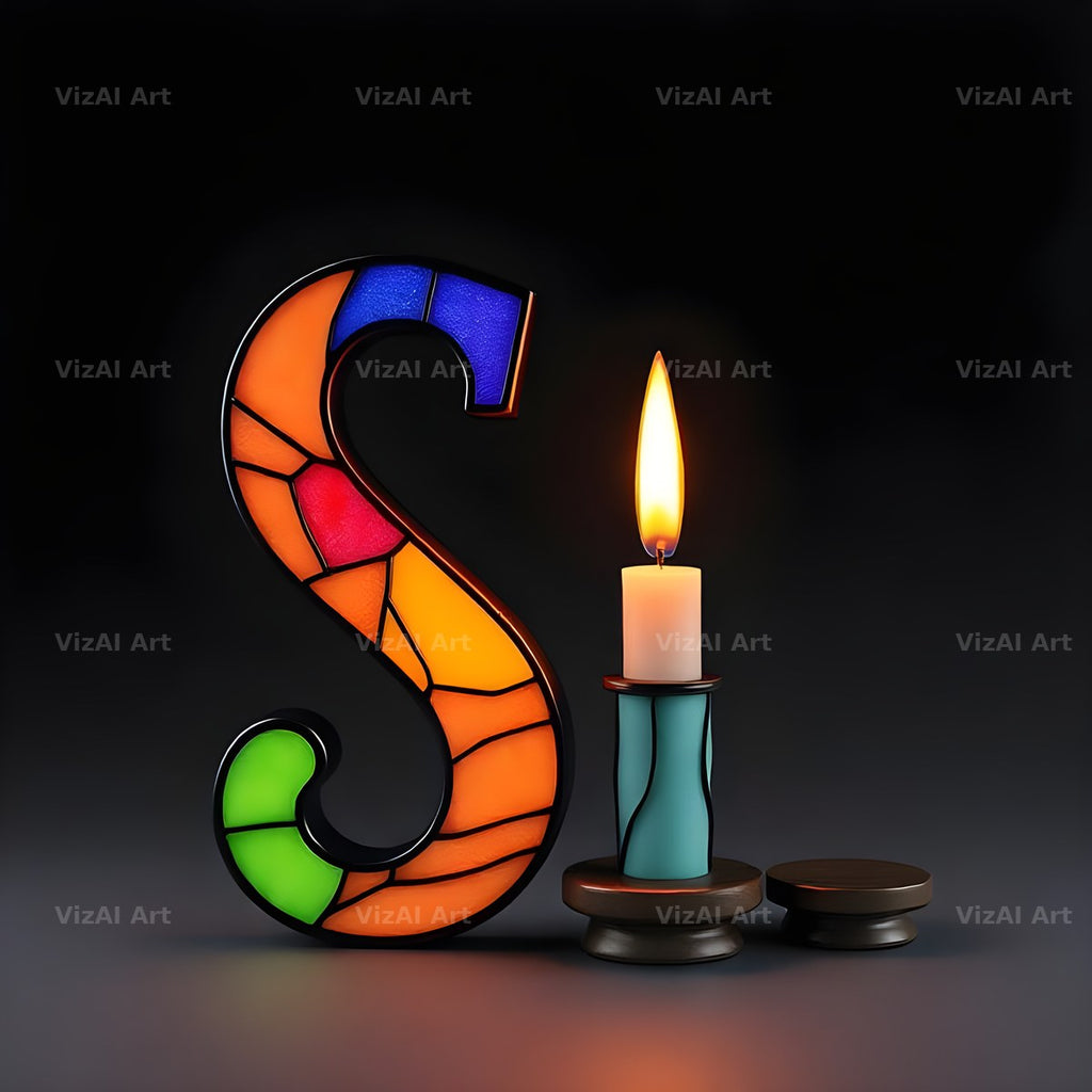 Stained Glass Candle alphabet letter S