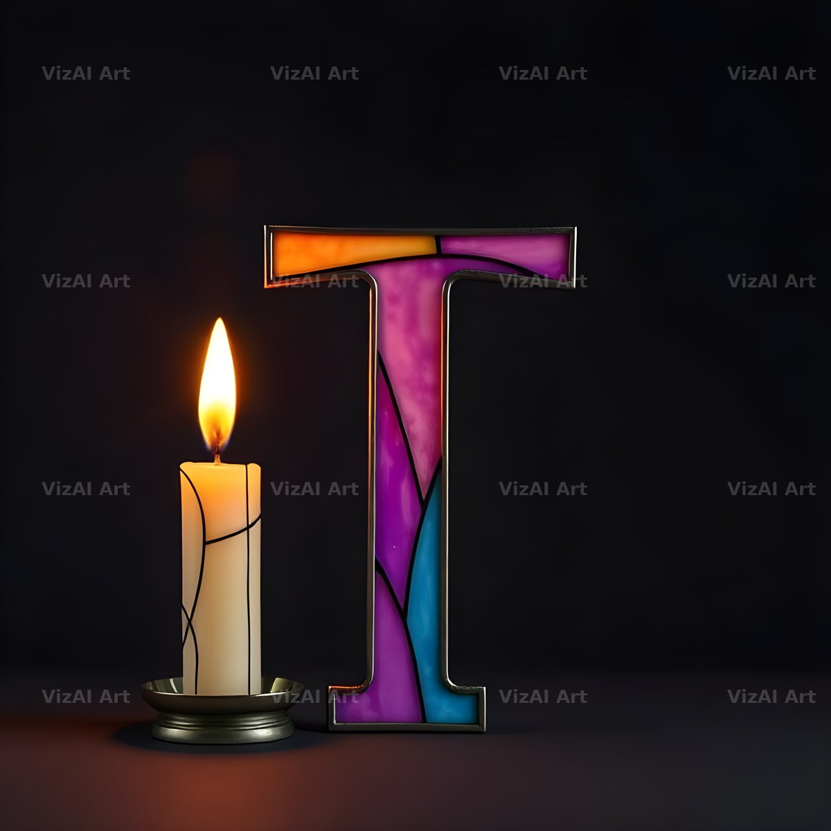 Stained Glass Candle alphabet letter T