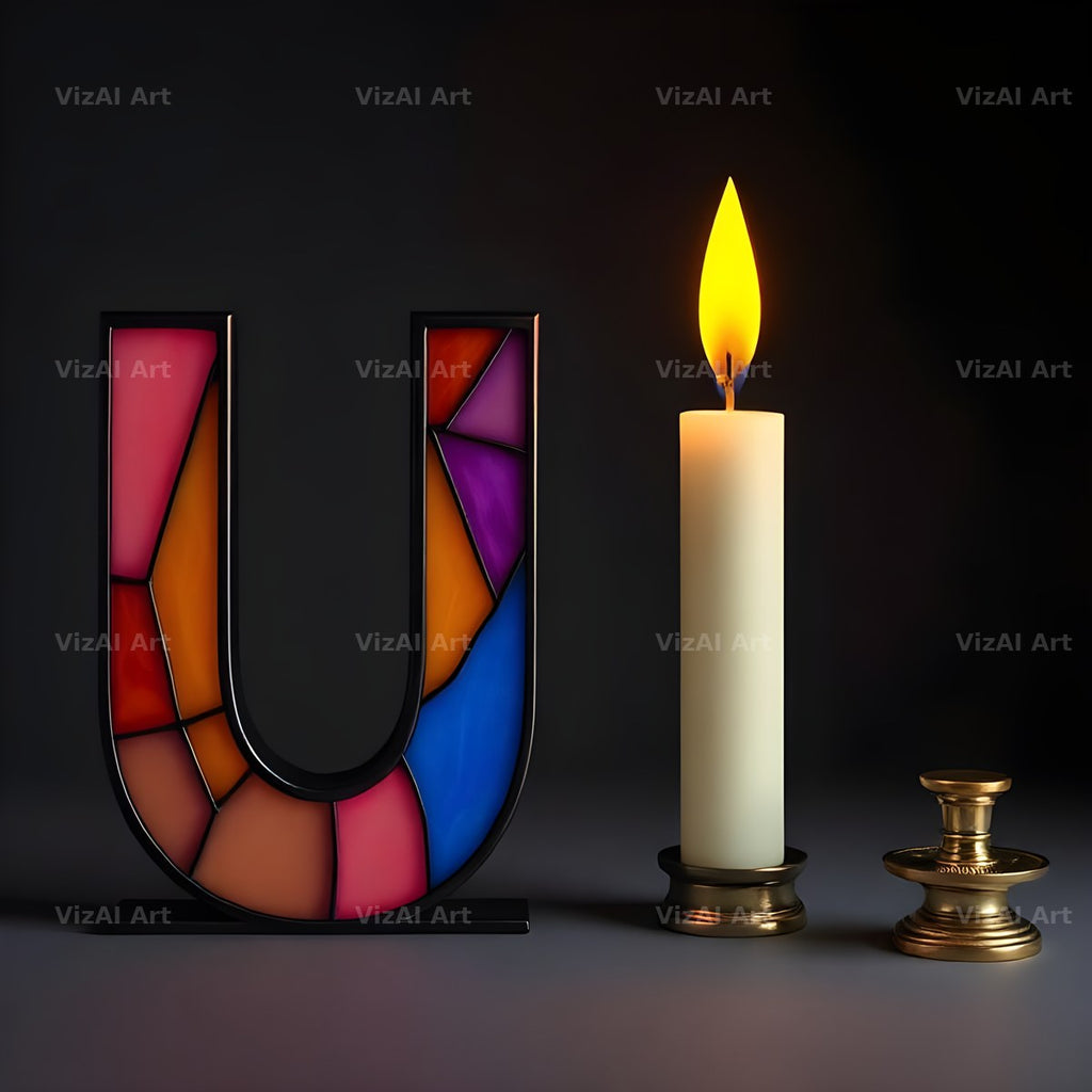 Stained Glass Candle alphabet letter U