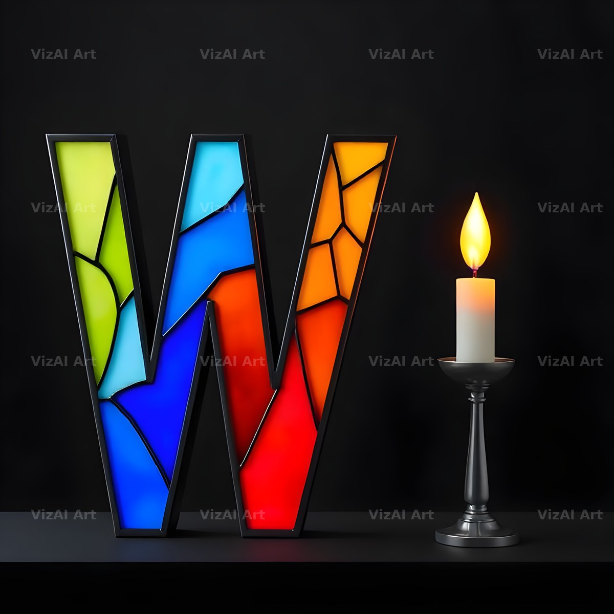 Stained Glass Candle alphabet letter W