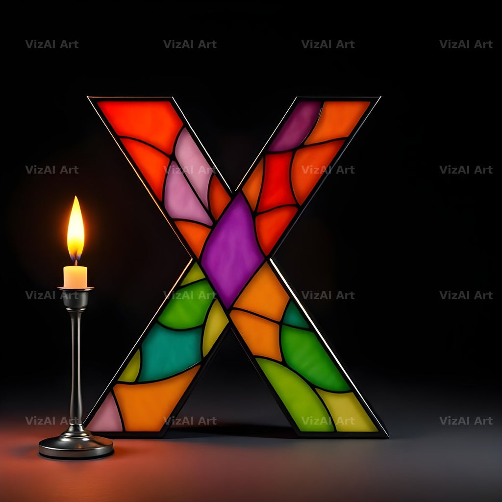 Stained Glass Candle alphabet letter X