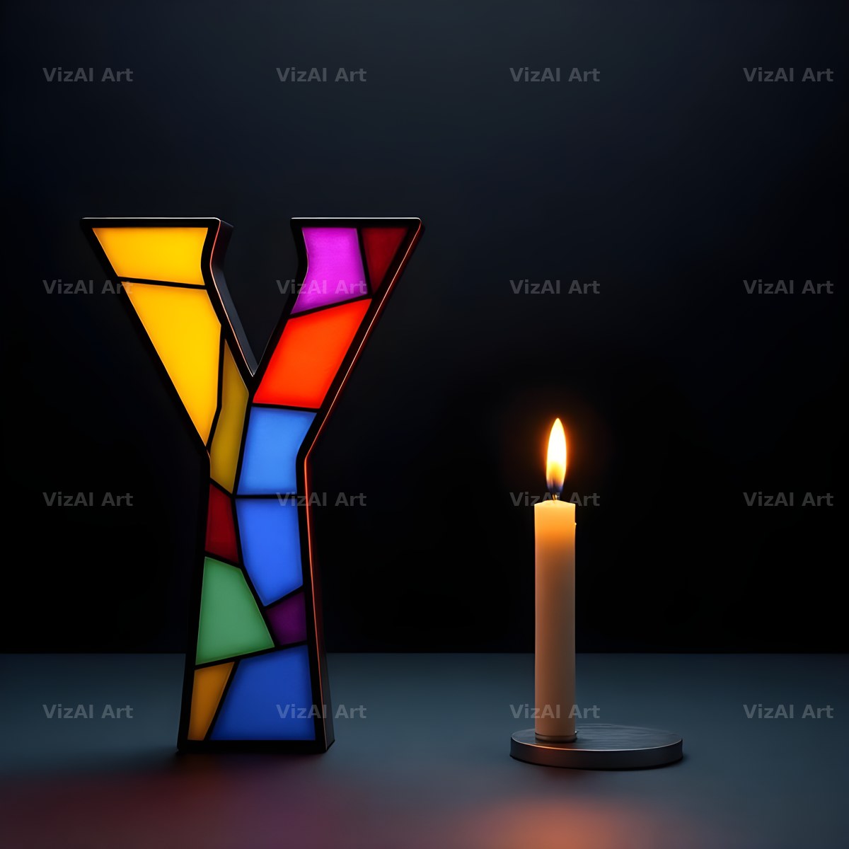 Stained Glass Candle alphabet letter Y