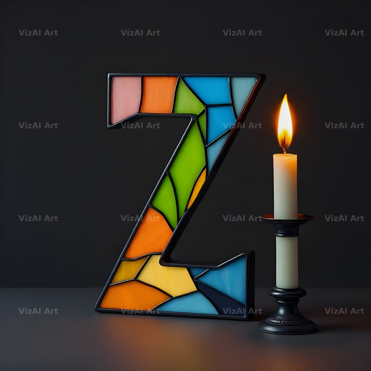 Stained Glass Candle alphabet letter Z