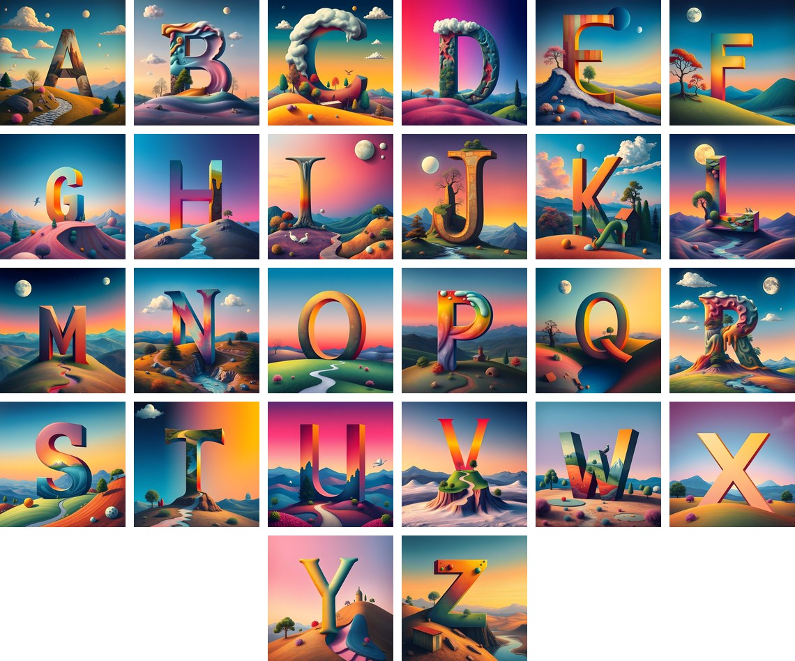 Surreal Dune Paint alphabet — all 26 letters