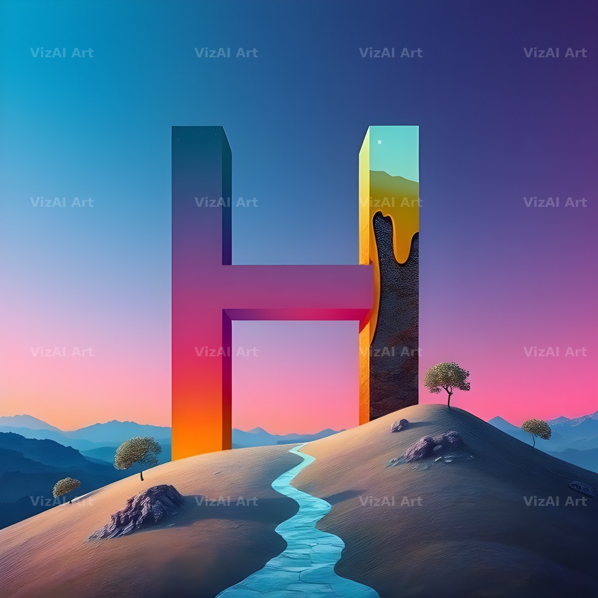 Surreal Dune Paint alphabet letter H